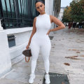 2021 Spring Hot Selling Polyester Workout O Neck Solid Jumpsuits Women High Cut Sleeveless Bodysuits